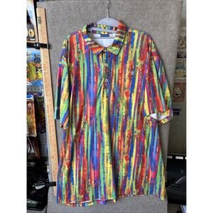 Hreski Polo Mens Extra Large Colorful All Over Graphic Print Button Down Sz XXL